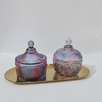 Korea ins vintage glass sugar can candy jar snack jar storage jar jewelry cotton storage cotton storage jar cotton storage jar cotton swab jar