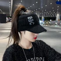Hats suitable for high ponytail female Korean version of autumn and winter fashion Joker empty top wool hat knitted warm cap
