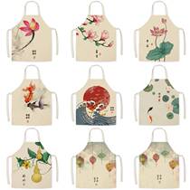 China Wind Apron Chinese Style China Tide Household Kitchenette Fashion Cotton Hemp Cartoon Cooking Apron restaurant Working clothes Customized