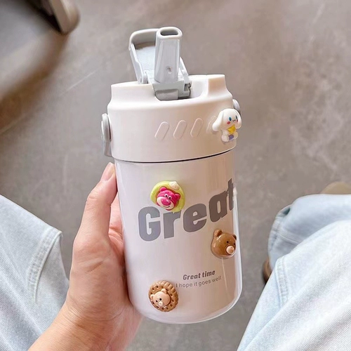 Портативный стакан из нержавеющей стали для школьников со стаканом, простой и элегантный дизайн