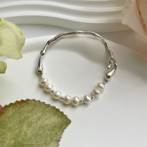 Half - bracelet natural baroque pearl bracelet woman 925 pure silver in small design black manau cold wind bracelet woman