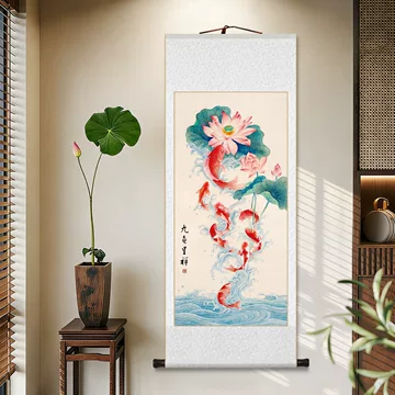 荷花九鲤图轴-荷花九鲤图轴促销价格、荷花九鲤图轴品牌- 淘宝