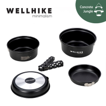 Wellhike Japan 3 outdoor camping lightweight non-stick pan 5-piece set can be stored