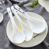 Ceramic Soup Spoon Spoon Spoon Spoon Size Cute Porridge Spoon Porcelain Spoon Long Handle Big creative ceramic spoon Home Rare Rice Spoon