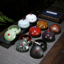 Ceramic ashtray with cover household living room large anti-fly ash creative trend office simple