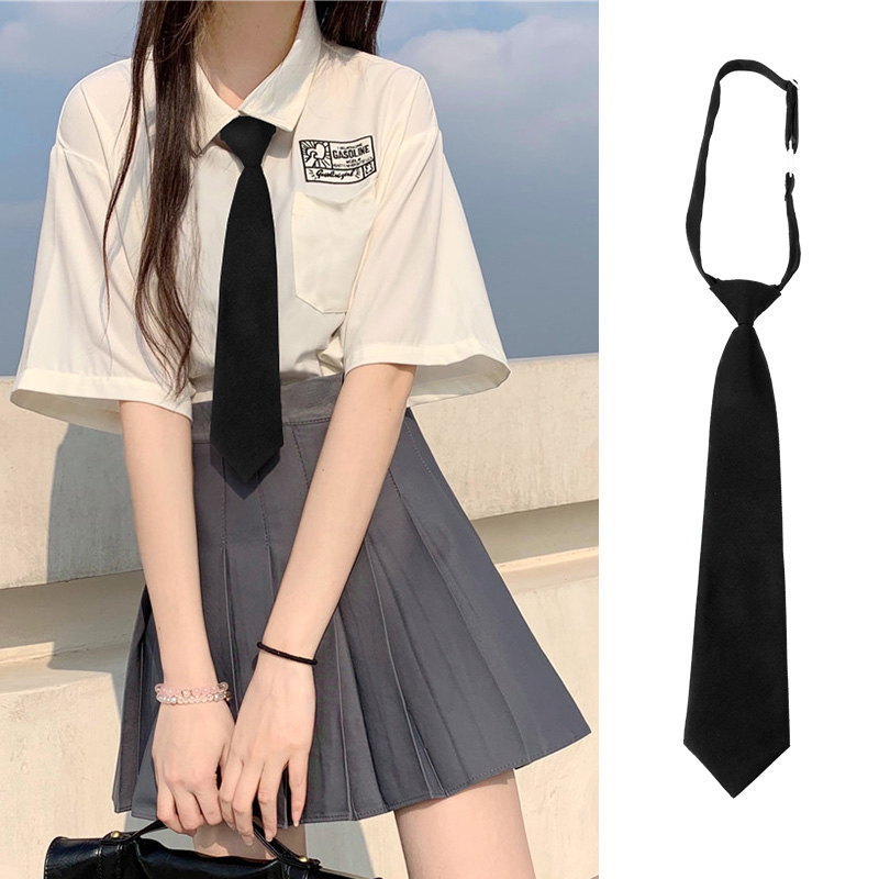 JK black small tie for girls, Japanese necktie without tie, college style green shirt for men, uniform decoration short style