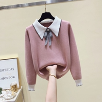Brand Discount Womens Clothing Special Cabinet Withdrawal Cabinet Cut Mark Foreign Air Spring Autumn Butterfly Knot Sweater Dolls Collar Long sleeves Knitted Shirts Women