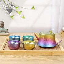 Pure titanium tea set outdoor travel portable teapot metal tea maker teacup Chinese style ice crystal color Kung Fu