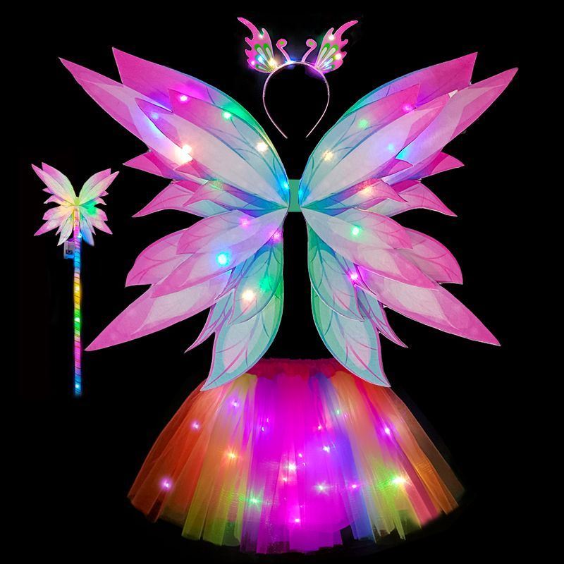 蝶の羽のバック装飾子供用発光エルフ妖精スカートインターネット有名人小さな天使の女の子バルーングリッター少女の背中