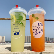Disposable cup plastic cup Milk tea beverage fruit juice injection net red cup with lid custom LOGO90 caliber