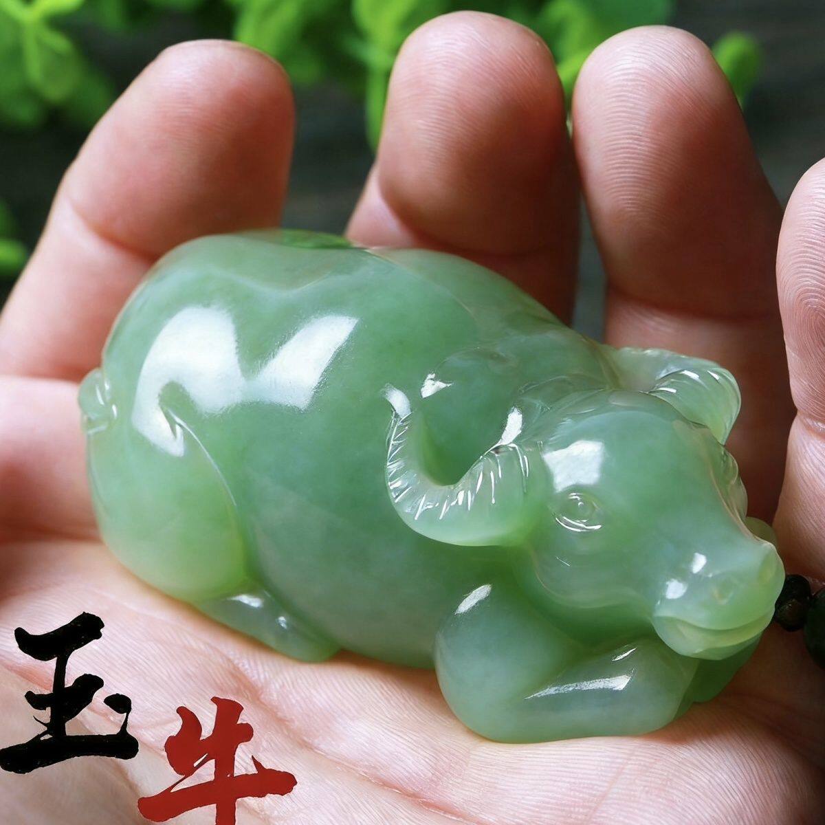 唐時代 和田玉 牛造形 彫刻置物 200g 守護 お守り 置物 中国古美術 置 