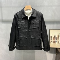 Fashion trendy brand autumn handsome leather clothing men Slim motorcycle leather jacket Joker lapel leather jacket jacket men