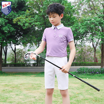 ZG6 summer golf childrens clothing mens suit childrens sports uniform purple short sleeve T-shirt parent-child White Middle pants