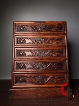 Antique Miscellaneous Collection folk Rosewood packing pulp log relief Wufu Linmen storage cabinet home ornaments