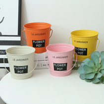 Nordic dried flower tin flower bucket flower pot Flower shop decoration small iron bucket Candy color childrens beach small bucket small bucket