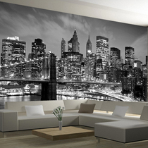 Night - view large murals personality night background wallpaper European black and white city building minimal living room wallpaper
