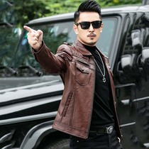 2021 autumn and winter new leather mens leather sheepskin motorcycle short lapel mens leather jacket casual jacket tide