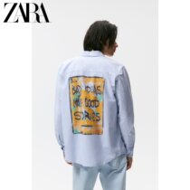 ZARA Autumn Winter New Mens loose back print striped long sleeve shirt 07446314250