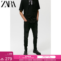 ZARA Autumn Winter New Mens tight-fitting small feet broken hole black jeans 06045340800