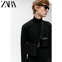 ZARA spring new pint mens bag black two-piece hard mini skew satchel 3618820040