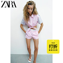 ZARA Discount season] TRF womens stitching striped shorts 02876678046