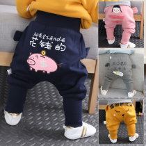 Baby pants autumn winter plus suede foreign air 1 year 2 men and women high waist fart pants 6 months 8 clip cotton pp pants spring autumn