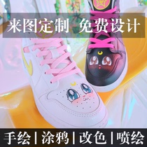 DIY sneakers custom AJ1 graffiti girl gift cute black and white cat star Dai Lu theme AF1 hand-painted shoes change color