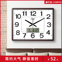 Kangba living room wall clock bedroom office silent wall clock calendar calendar calendar large liquid display temperature quartz clock