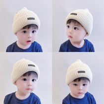 Korean version of sharp solid color baby wool hat male and female children Harajuku label knitted cold hat autumn and winter childrens hat Leisure