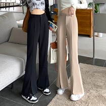 Black Open Fork Suit Broadlegged Pants Woman Summer High Waist Pant Sensation Spring Autumn Fat Younger Sister Trumpeter Pants Straight Drum Big Code Easy Pants