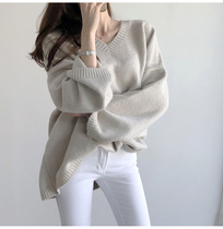Large size French sweater womens 2021 New V neck coat spring dress fat mm loose belly knit base shirt