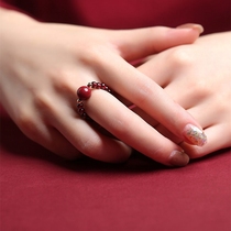 Natural cinnabar ring womens fortune Pixiu purple gold sand natal year transfer beads fashion personality little finger ring tail ring