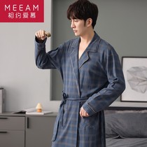 Spring and autumn long sleeve cotton pajamas mens robe middle-aged dad long fattened plus size autumn and winter cotton bathrobe