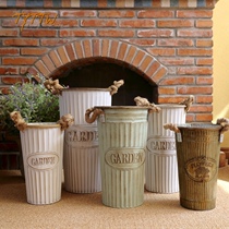 Hemp Rope Iron Sheet Flower Barrel Floral Decoration Iron Art Garden ZAAKKA Grocery American Retro Countryside