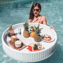 Bali rattan floating water tray Vietnam breakfast basket B & B Hotel Villa swimming pool white plate