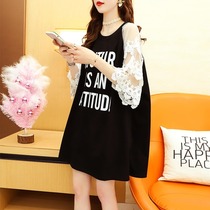 Pregnant womens blouses Summer 2022 new lace splicing short sleeve t-shirt female mid-length Korean version of foreign air leisure relaxation