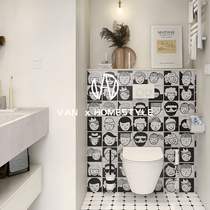Van inside Cartoon Cartoon head black and white tile simple toilet bathroom tile kitchen balcony wall tile floor tile