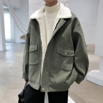 Lamb coat mens winter wear 2021 new winter thickened Korean trend lamb velvet trench coat