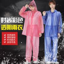 Fashion color transparent raincoat rain pants split set plastic student Siamese long poncho outdoor waterproof rain suit