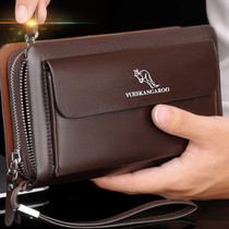 Large capacity long wallet Business double clutch leather large double zipper mens clutch