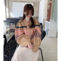  Peach pink sweater loose outer wear winter thickened 2020 new womens cardigan thick line jacket western style short top