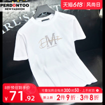 Euromordale Ice Silk Short Sleeve T-shirt Male Summer Trend Reworked Hot-To-Drill High-end Half Sleeve 2022 New Tide Cards
