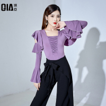 Qiya Moden Dance Top Women 2021 New Long Sleeve Dance Clothing Purple Sleeves Latin Dance Clothes