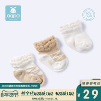 aqpa lace socks newborn baby spring and autumn 3 pairs of baby out cotton short tube socks 0-1-2 years old