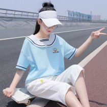 Teenage Girl Short Sleeve Casual Sports Suit 2021 Summer New junior high school Summer clothing student girl jk two sets of damp