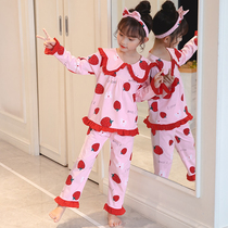 Childrens pajamas spring and autumn Strawberry Cotton long sleeve princess style mother and daughter parent-child dress thin girl spring home clothes summer
