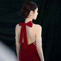 Bridal toast 2022 new fish tail small crowd light extravagant high-end temperament wine red hanging neck banquet evening gown dress