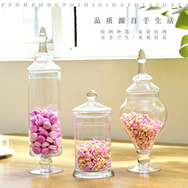European-style transparent glass candy jar storage tank creative with lid wedding grains storage tank home decoration ornaments