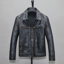 Hand-rubbed top layer cowhide genuine leather leather jacket mens slim fit short retro casual lapel jacket jacket Z1 black brown