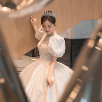 (Han Sakura) satin wedding dress 2021 new bride French high retro court style main yarn tail 2020